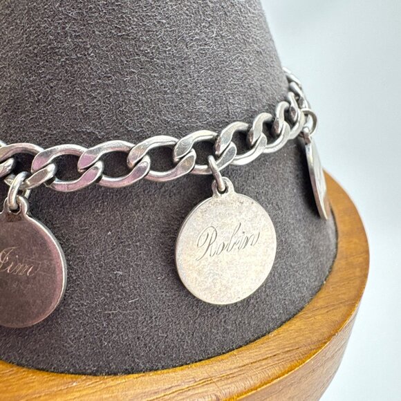 VTG Solid Sterling Silver 925 Name Tags ID Chain Bracelet Size 7.5" Length - Picture 2 of 16